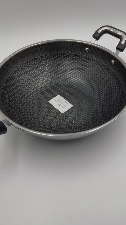 Double Sided Honeycomb Non-Stick 316 Stainless Steel Wok Pan with Lid ♨️