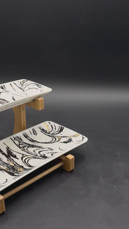 2 Tier Abstract Pattern Ceramic Serving Tray Set ✨