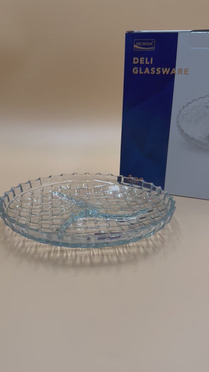 3 Compartment DELISOGA Fine Textured Glass Serving Tray ✨