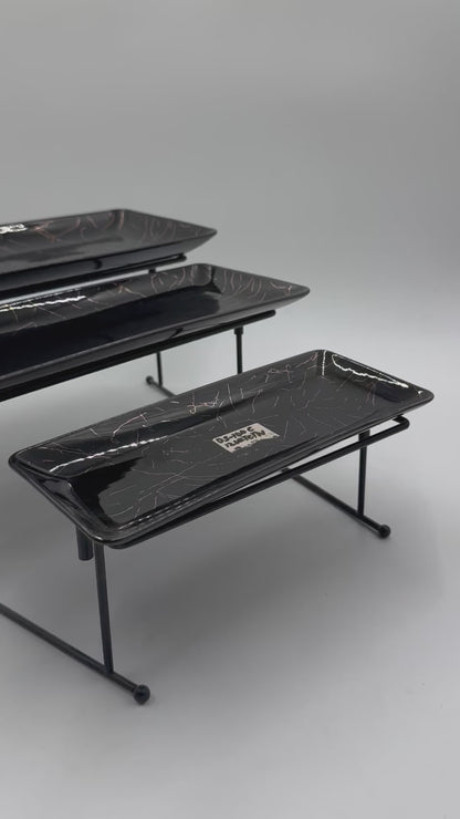 3 Tier Black Marble Design Ceramic Serving Tray Set ✨