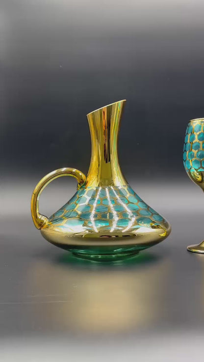 24K Gold Plated 7 Pcs Turkey Blue Glass Waterset