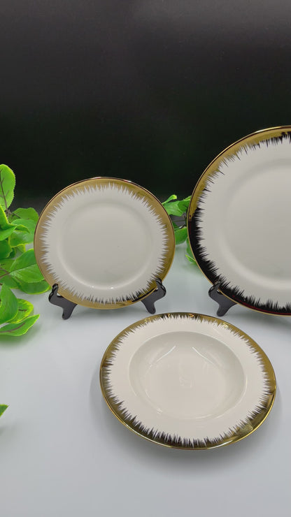 18 Pcs Gold Flame Rim Fine Bone China Round Plate Set 🍽️✨