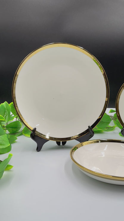 18 Pcs Decent Gold Rim Fine Bone China Flat Plate Set 🍽️✨