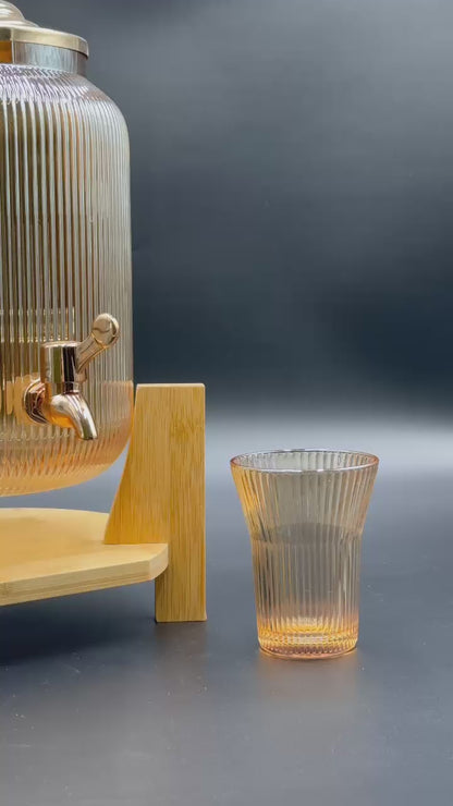8 Pcs Textured Amber Royal Dispenser Set with Bamboo Stand 🍷✨
