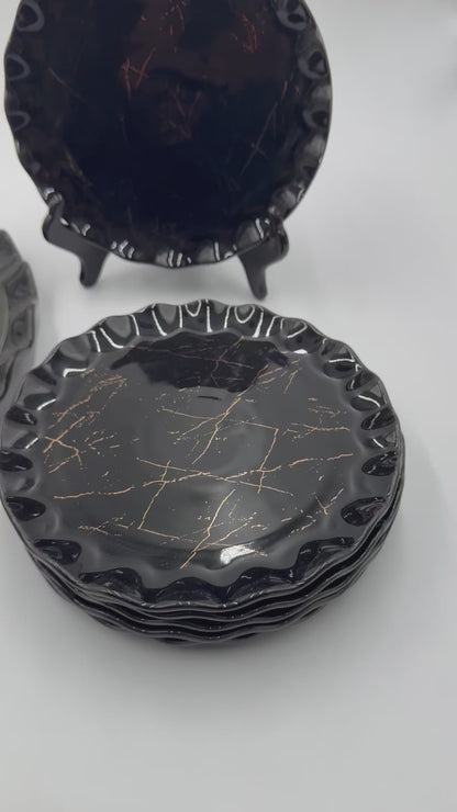 9 Pcs Black Marble Design Ceramic Cake Dish with Serving Plates 🎂✨